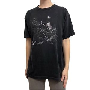 Graphic T-Shirt Short Sleeve Wolf Animal Black Casual Streetwear Size Medium